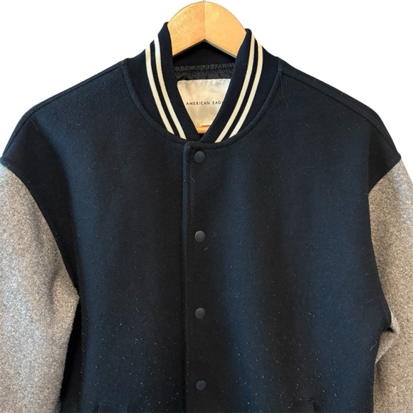 American Eagle Navy & Gray Lined Varsity Classic Bomber Jacket, Mens size Small - Picture 2 of 7